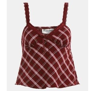 No Boundaries Lace Trim Plaid Sweetheart Coquette Cami Top Burgundy‎ M 8-10 NWOT